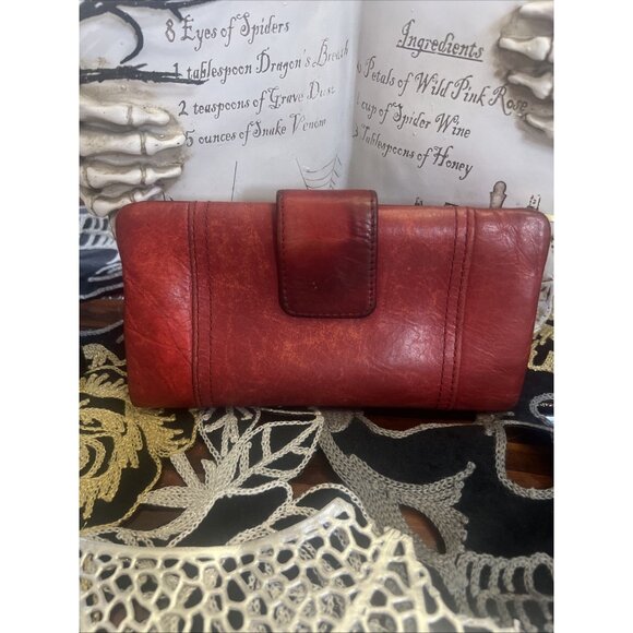 Fossil Vintage Crimson Red Wallet Genuine Leather Tri Fold Snap - Picture 2 of 15